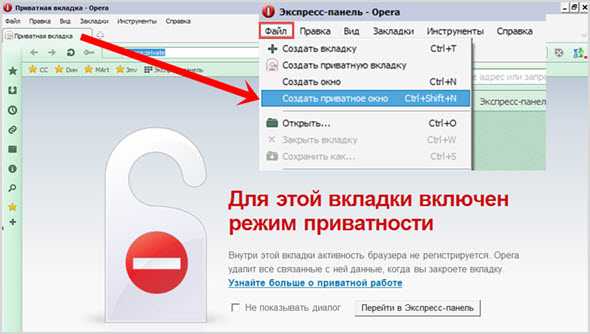 Как включить режим инкогнито в опере - комбинация клавиш, через меню